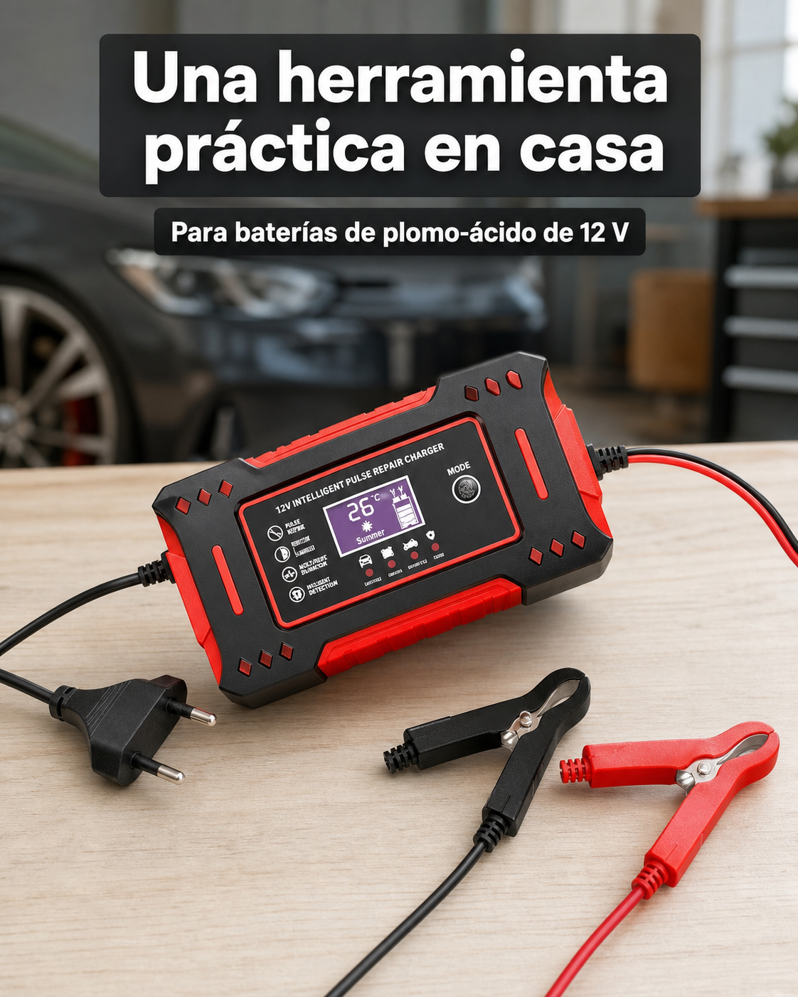 Cargador de batería 12 V con pantalla