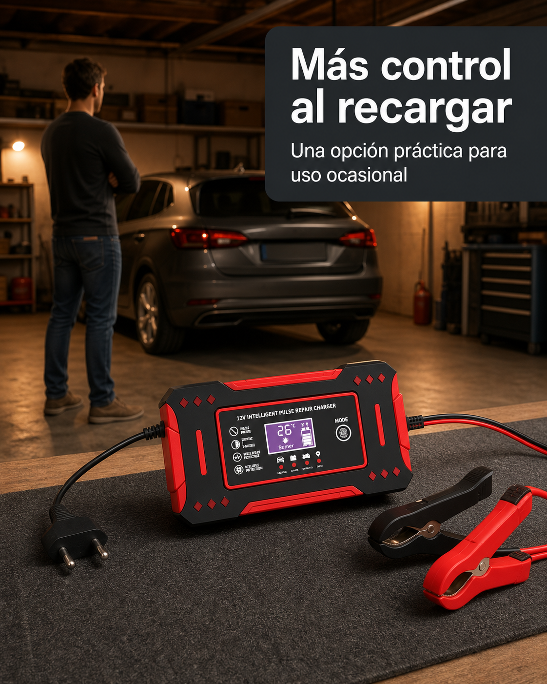 Pantalla frontal del cargador de batería de 12 V