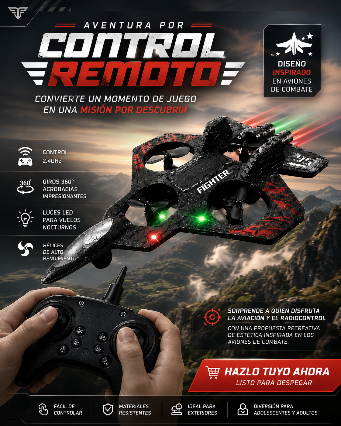 Dron avión de combate con control remoto