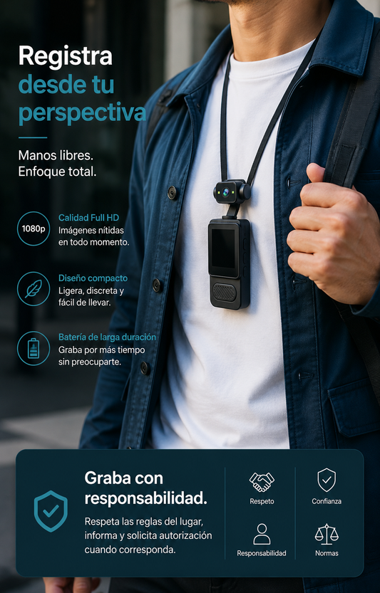 Cámara corporal portátil para registro manos libres