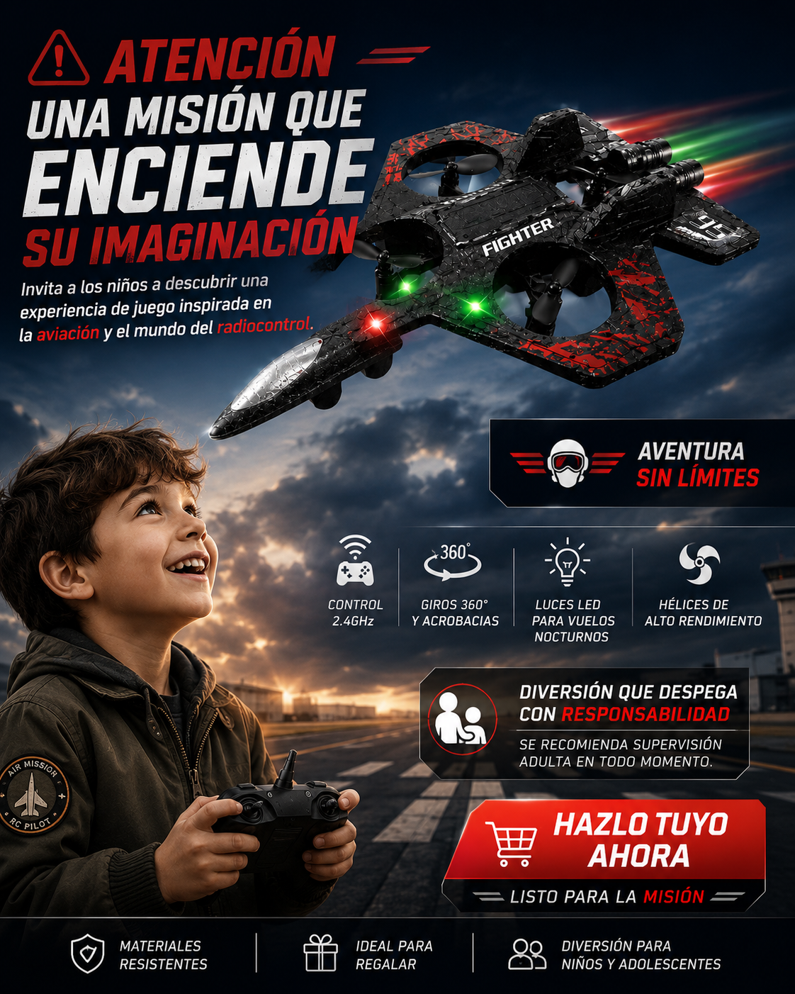 Dron avión de combate con control remoto