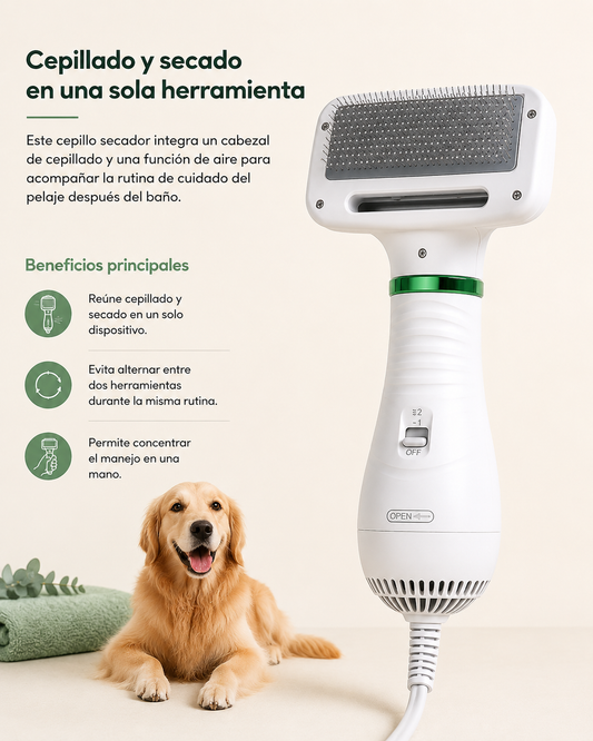 Cepillo Secador 2 en 1 para Mascotas