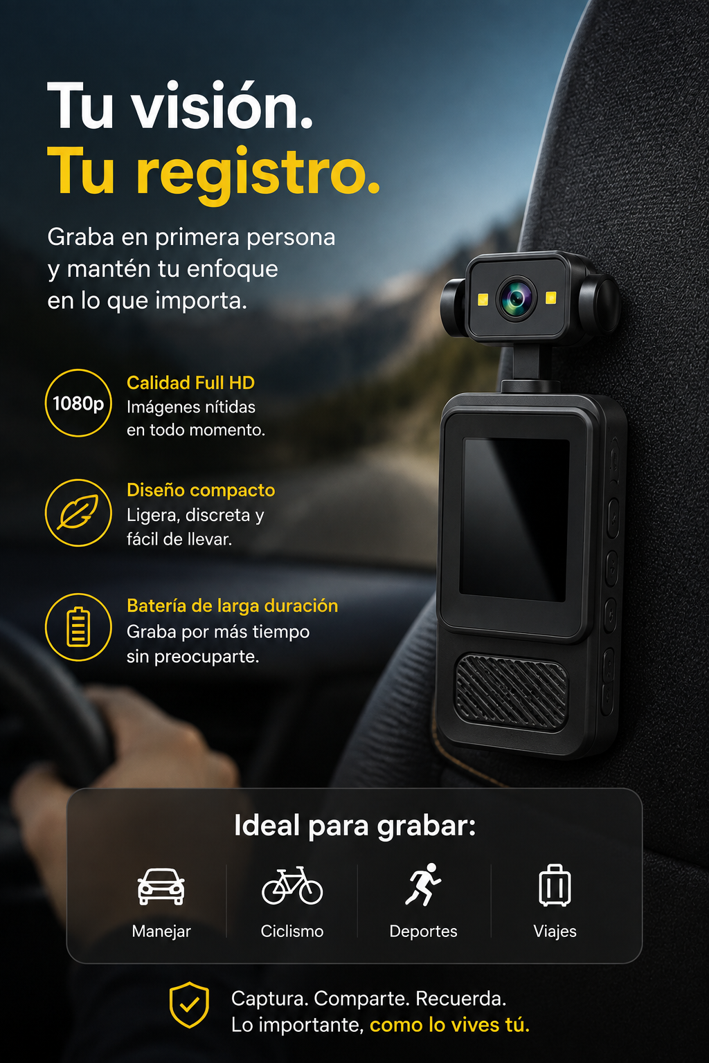Persona usando una cámara corporal durante un recorrido